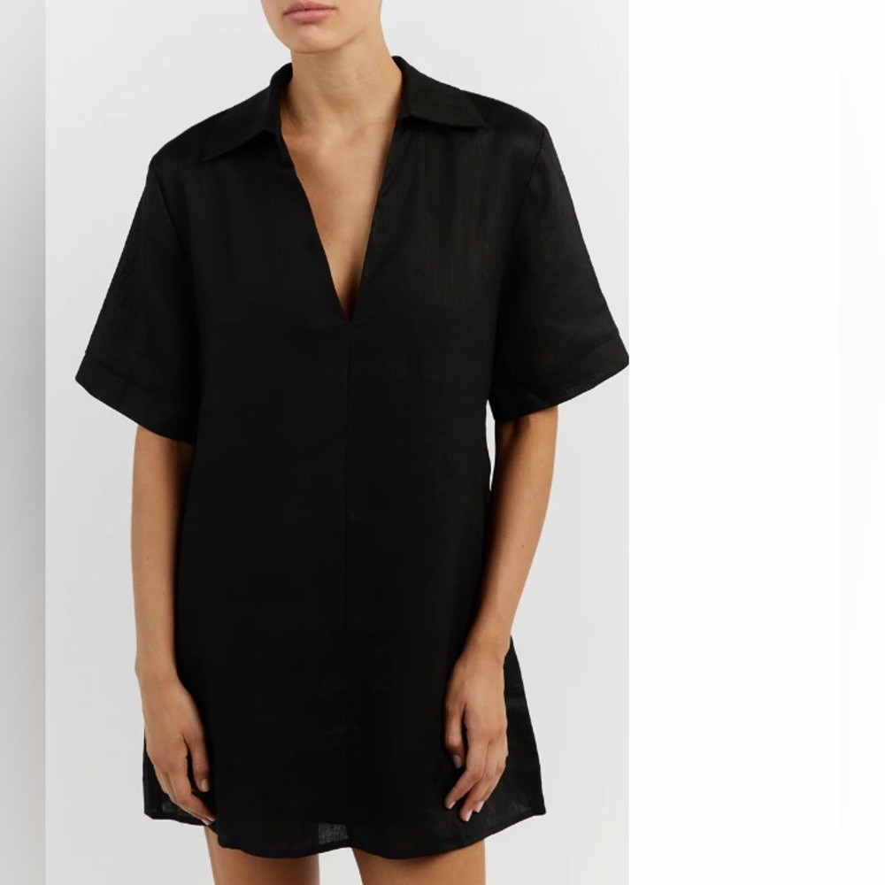 DISSH-CANDICE BLACK LINEN SMOCK DRESS NWT
